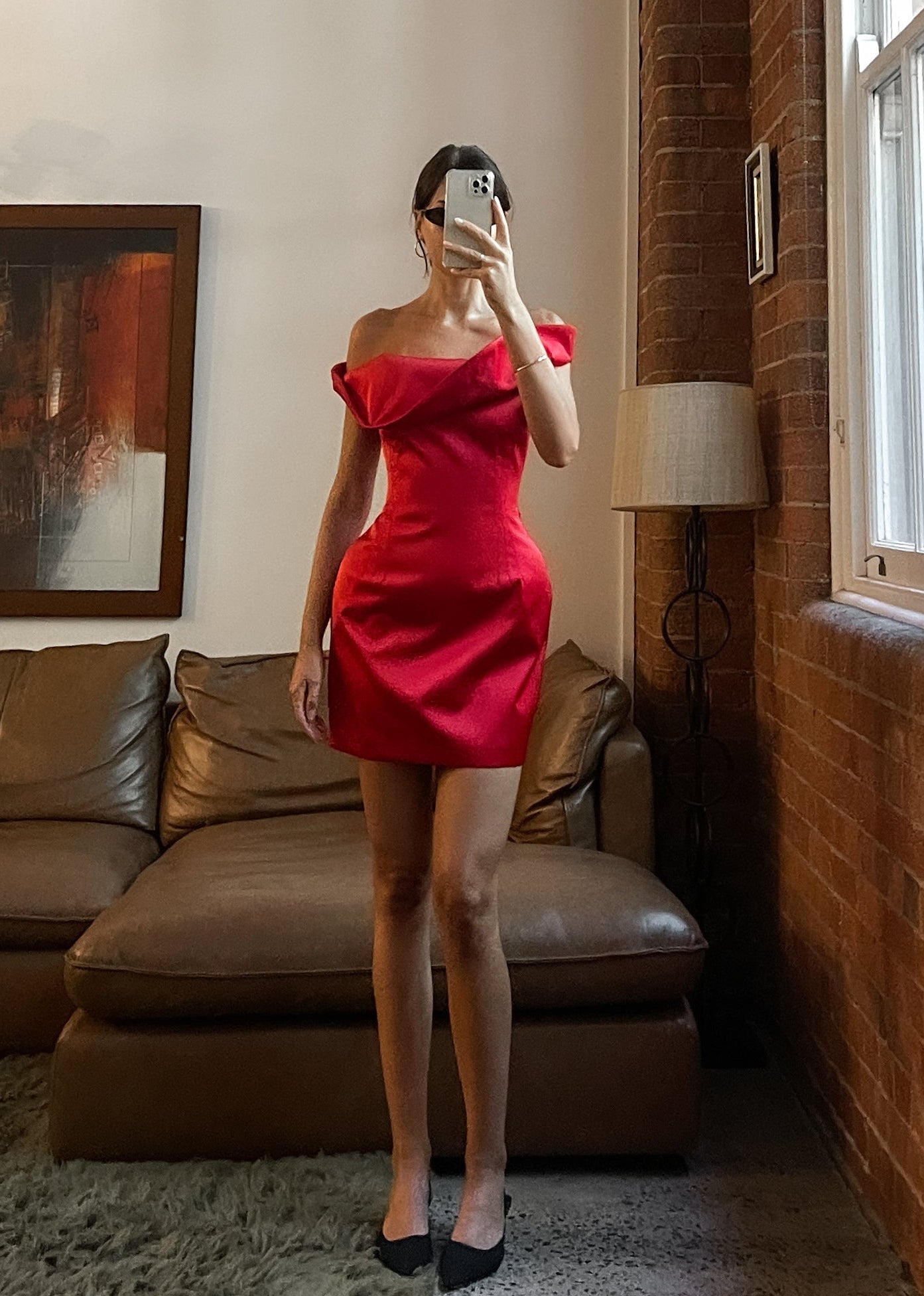 fitted lace wedding dress Mel Red Structured Dress in cap sleeeve – shopnandra main image 1