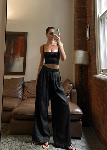 St Tropez Linen Pant - Black