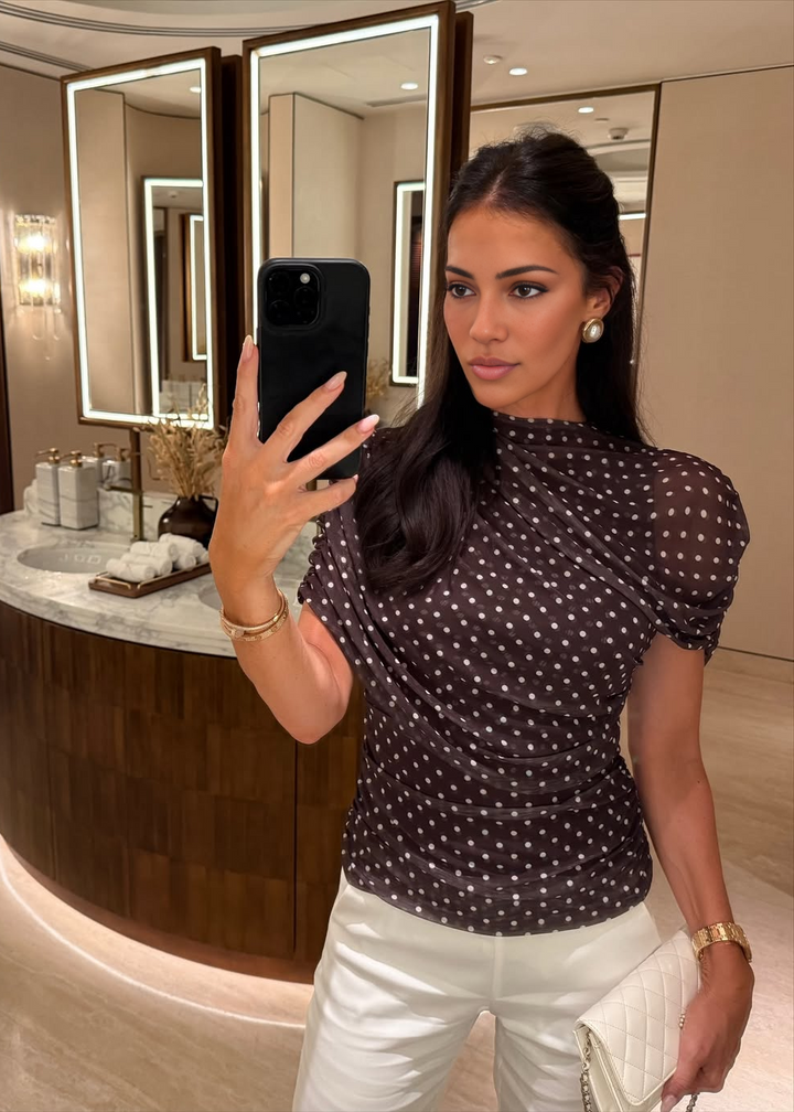 Kennedy Top - Mocha Polka Dot