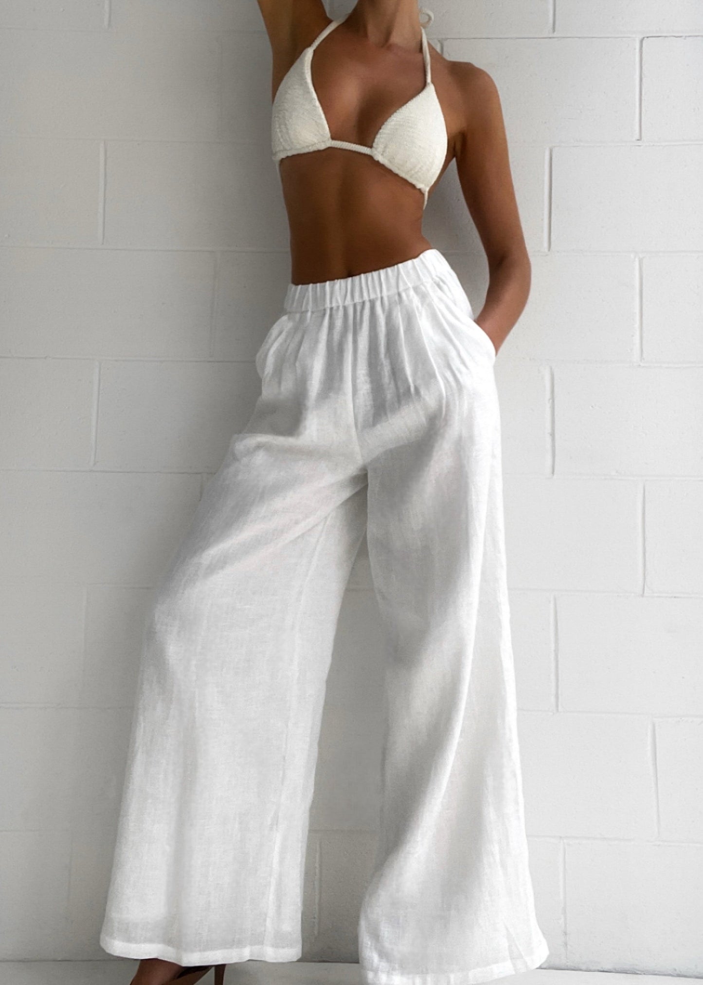 St Tropez Linen Pant - White