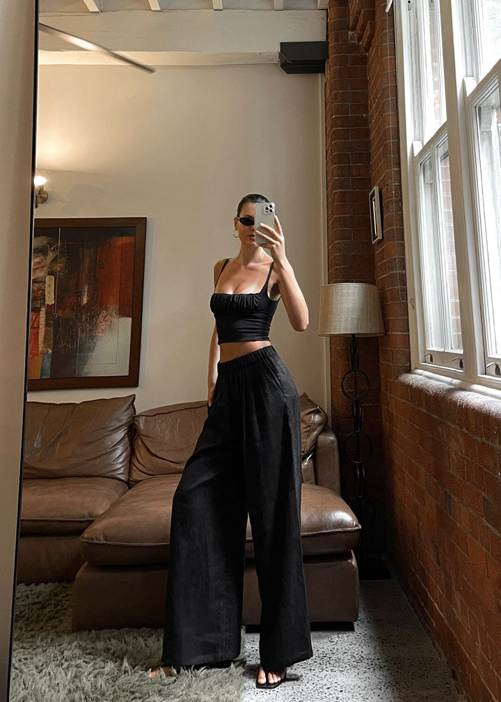 St Tropez Linen Pant - Black