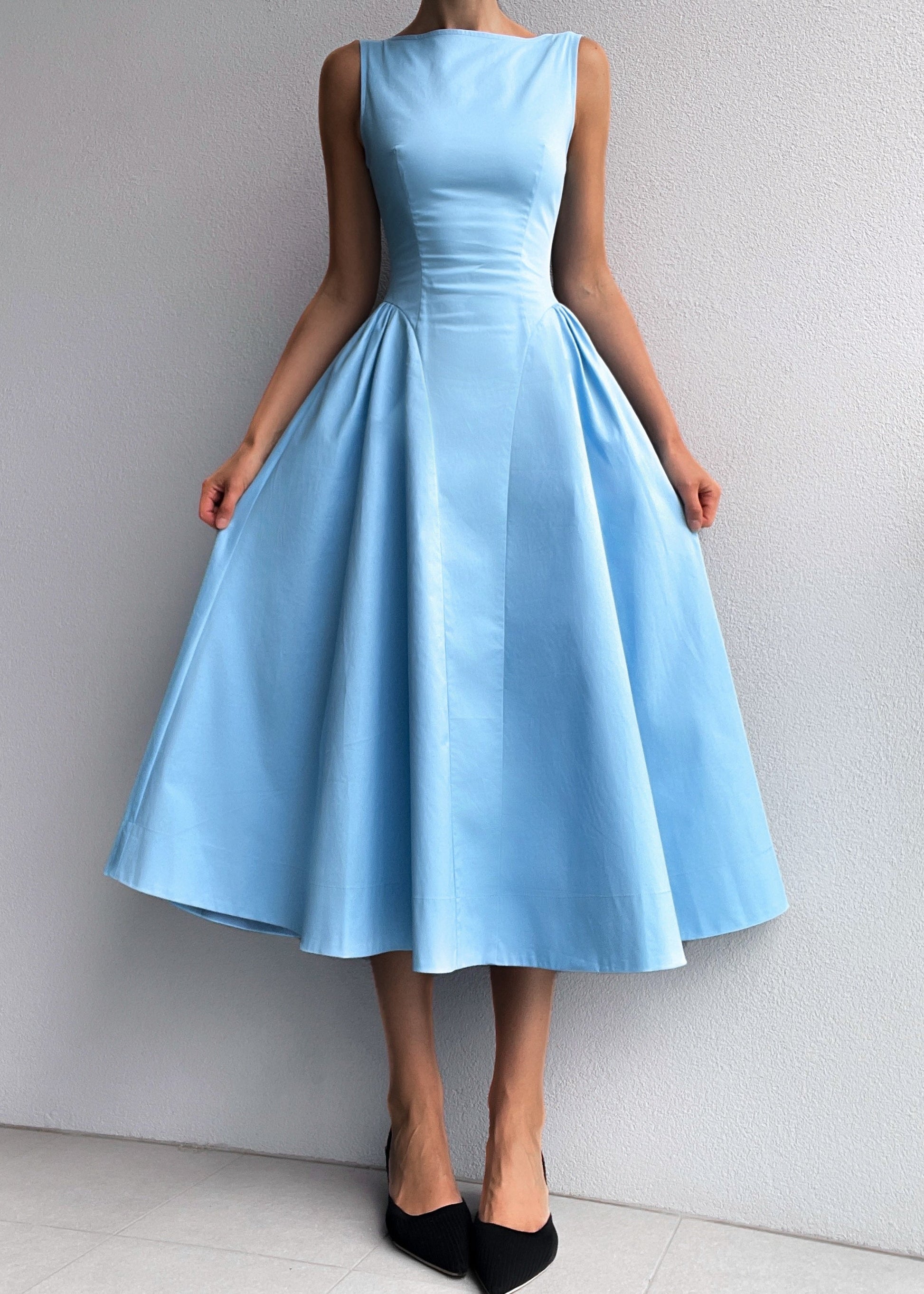 knee length dresses for ladies Jacqueline Dress - Sky