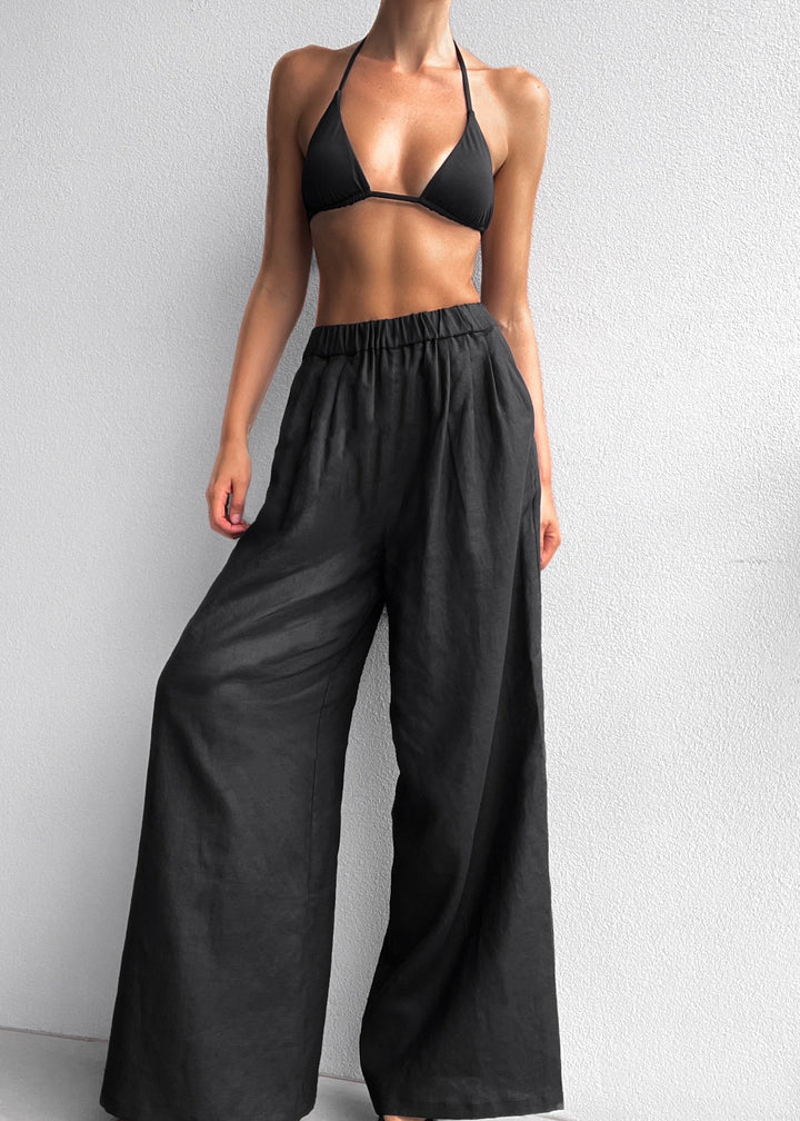 St Tropez Linen Pant - Black