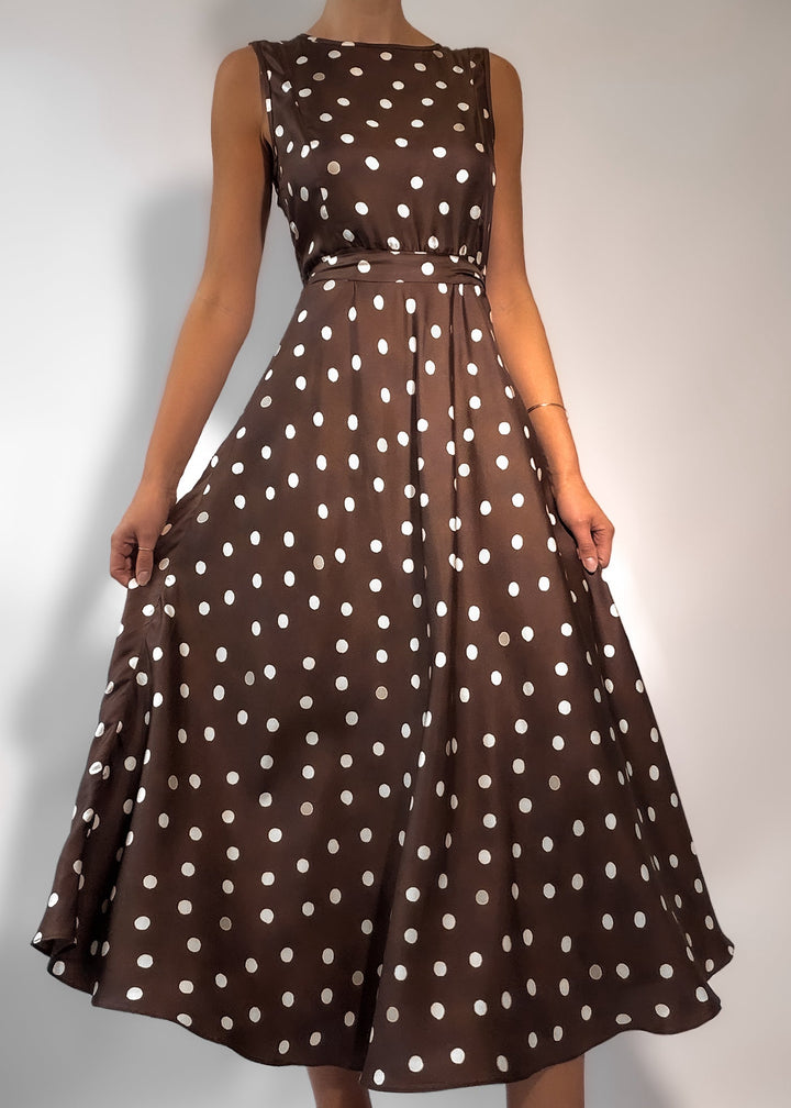 Polo Silk Dress Chocolate Polka Dot - PRE ORDER