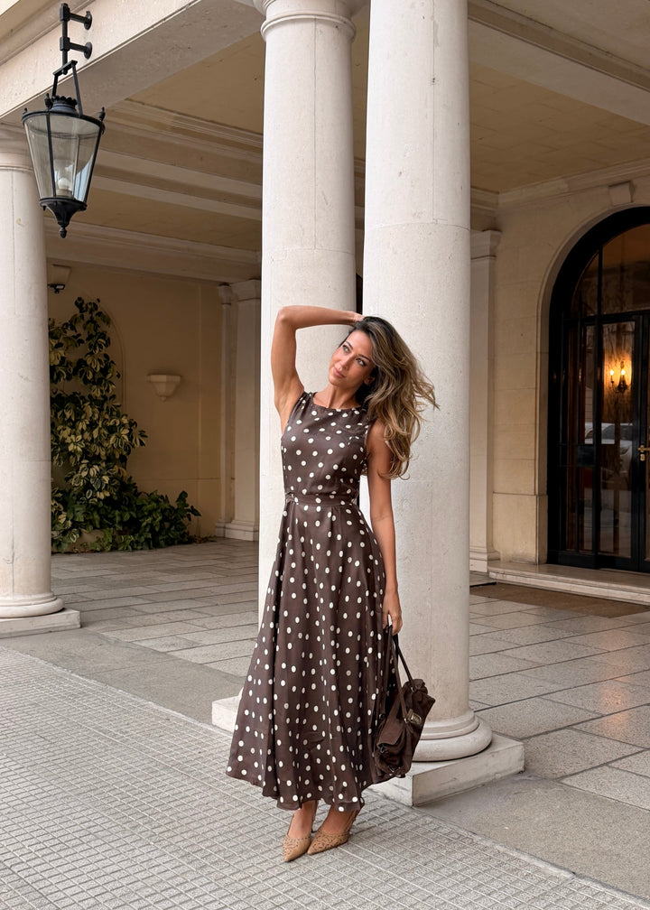 Polo Silk Dress - Chocolate Polka Dot