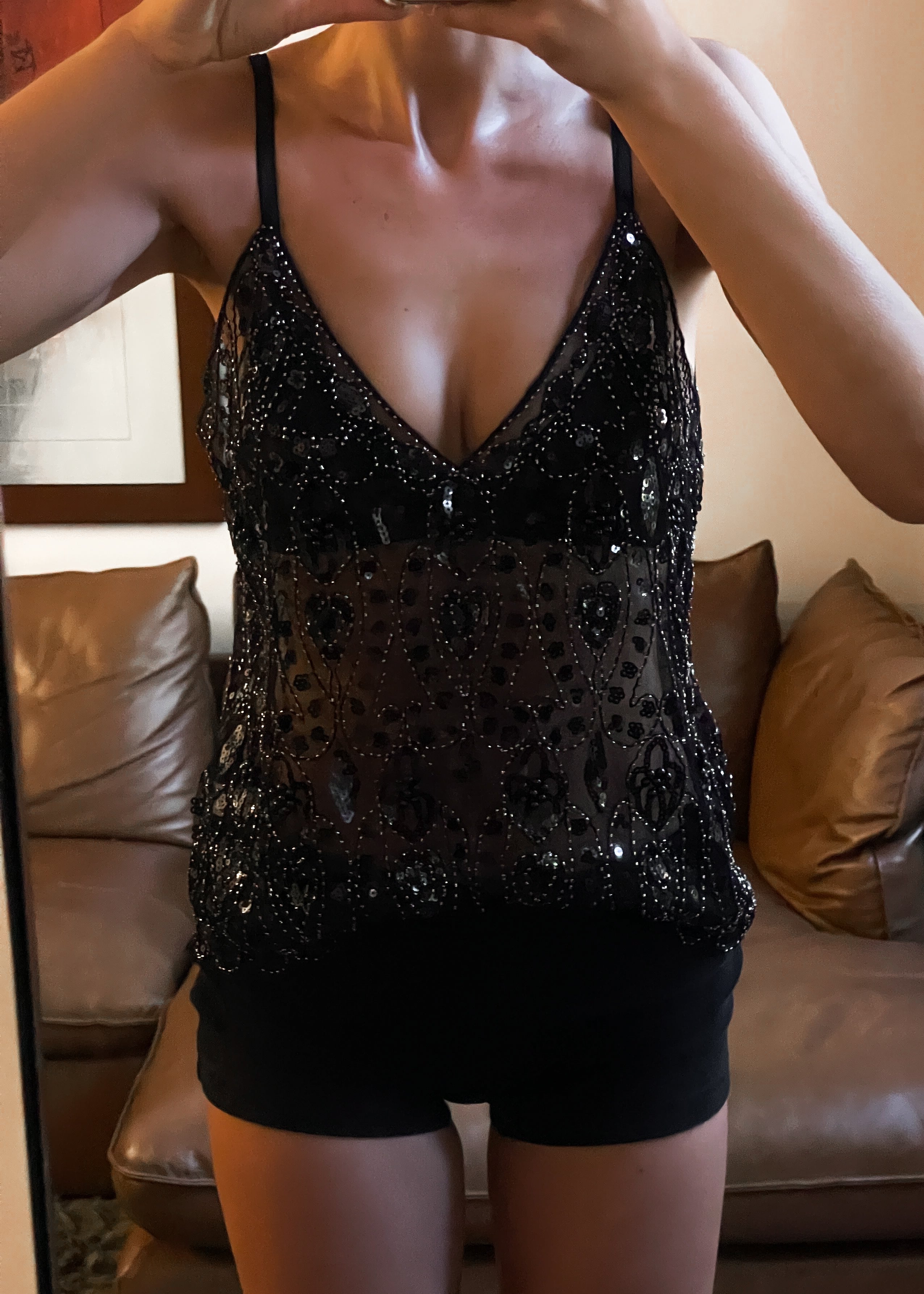 Duchess Cami - Midnight | Black Sequin Camisole Singlet
