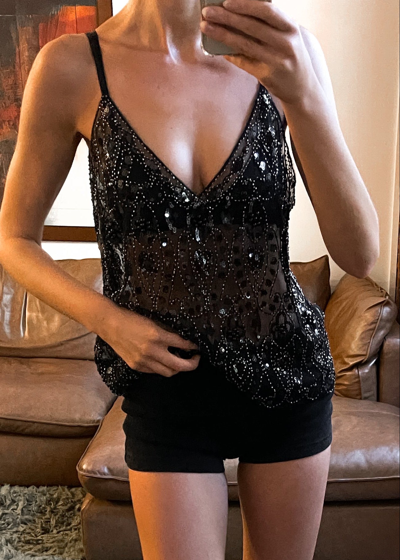 Duchess Cami - Midnight | Black Sequin Camisole Singlet