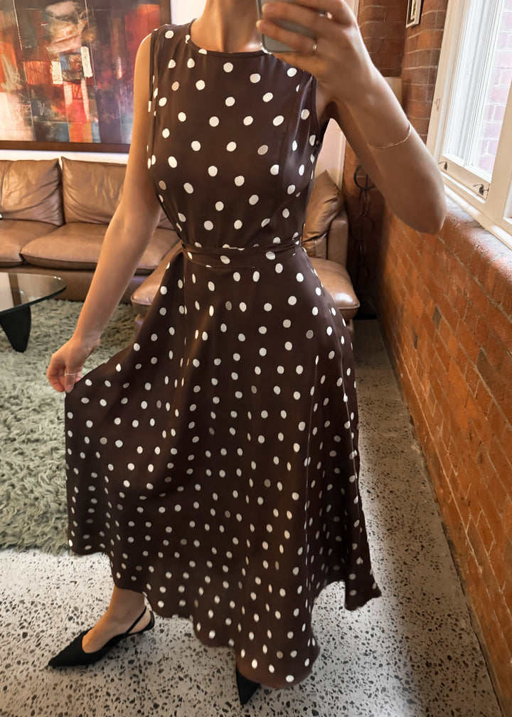Polo Silk Dress Chocolate Polka Dot - PRE ORDER