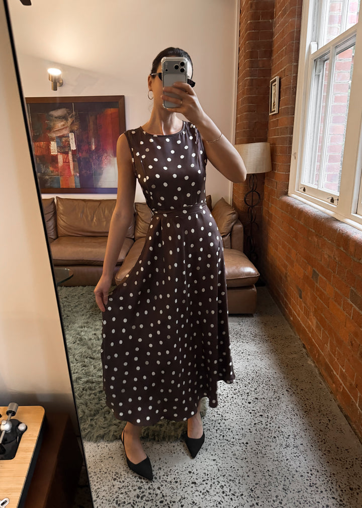 Polo Silk Dress Chocolate Polka Dot - PRE ORDER