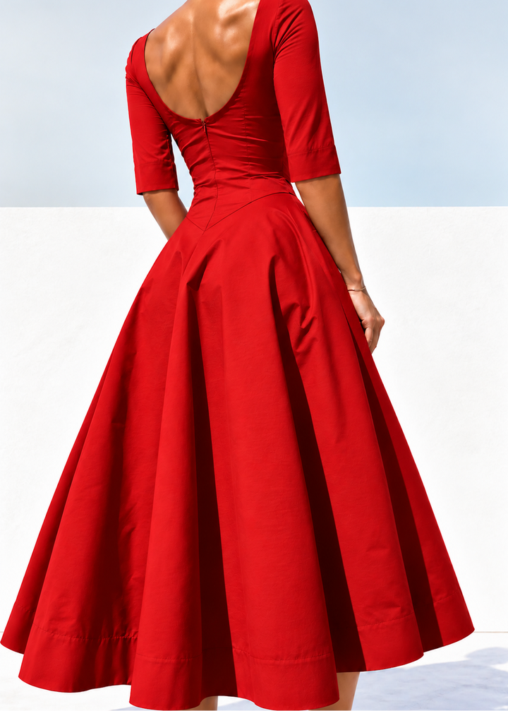 Jacqueline Sleeved Dress Red - PRE ORDER
