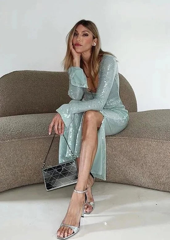 Maya silver sequin shop dress